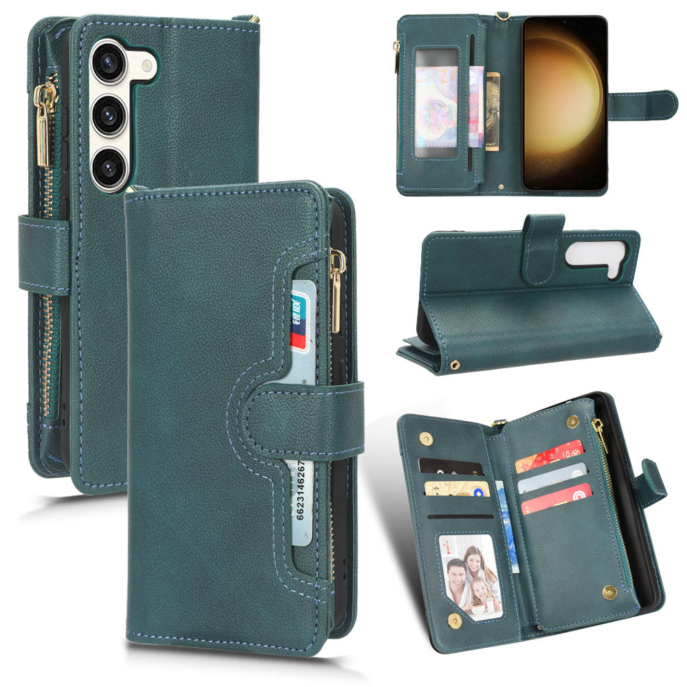 For Samsung Galaxy S23 Anti-fall Wallet Zipper Pocket Phone Case Cellphone Cover with 2 Straps For Samsung Galaxy S23 Anti-fall Wallet Zipper Pocket Phone Case Cellphone Cover with 2 Straps